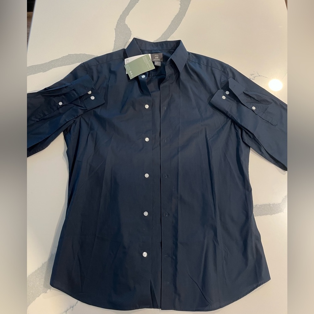H&M large navy blue dress shirt
